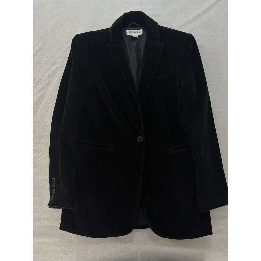 Brooks Brothers Womens Black Cotton Velvet Blazer Single Button Jacket Size 4